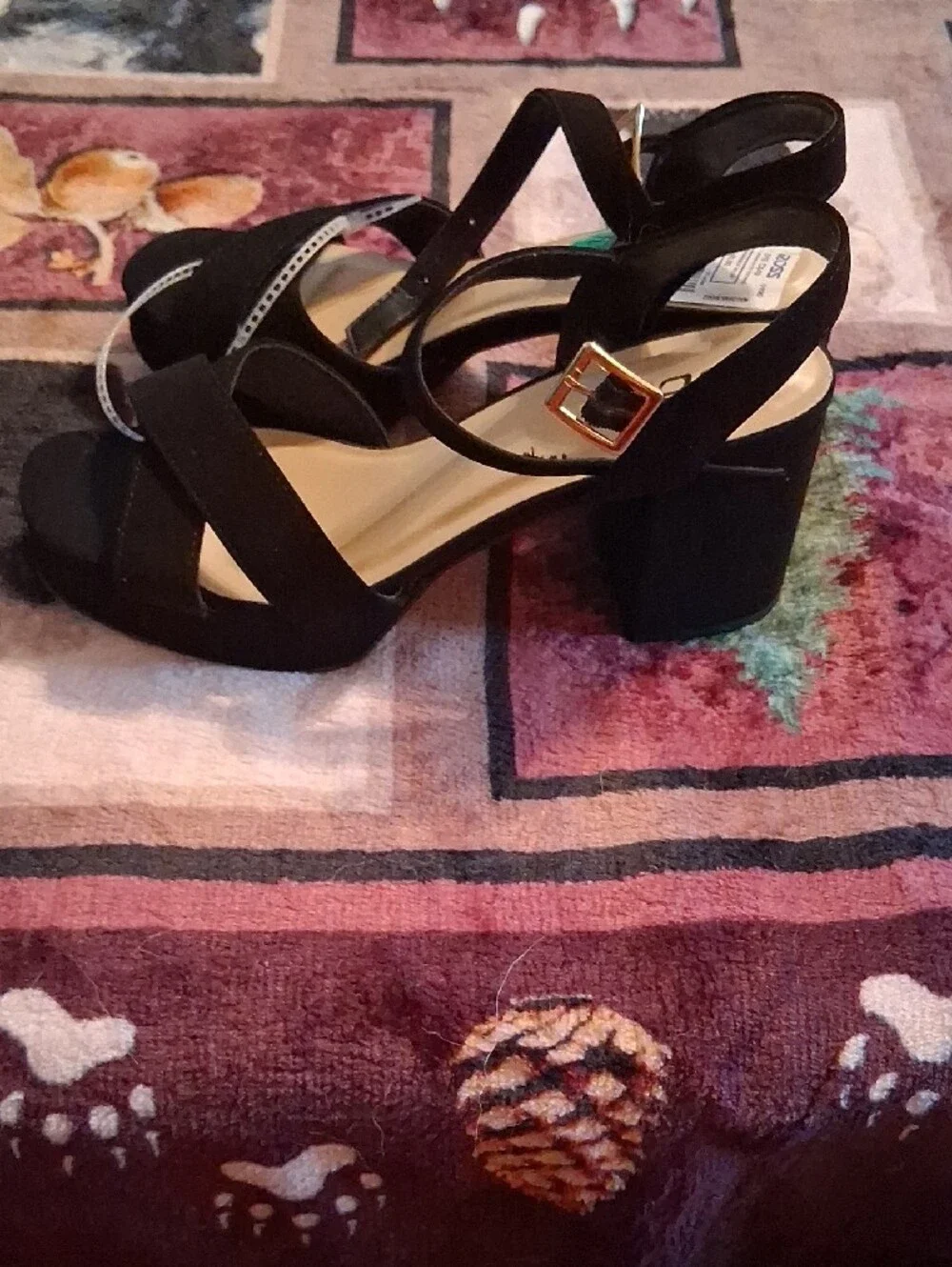 Soda Black Crisscross Block Heel Sandals